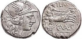 C. Valerius Flaccus, Cr.228/2, Sy.440, Roma head r/Victory in biga r (Victory was the goddess of winning, who appeared quite frequently on coins. So m...