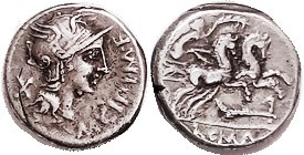 M. Cipius, 289/1. Sy.546, Roma head r/Victory in biga r, rudder below; VF, well ...