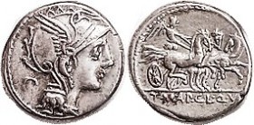 Mancinus, Pulcher, Urbinus & Moskowitz, 299/1b, Sy.570a, Roma head r/Victory in tricycle; AEF/VF+, just the teensiest bit off center & complete, well ...