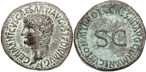 GERMANICUS , As, under Caligula, Bust left/SC in lgnd; VF/AEF, well centered, go...