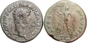 CLAUDIUS , Sest, SPES AVGVSTA, Spes adv l; good Thracian style; VF/F-VF, perfectly centered, well struck with bold lgnds, olive-green patina, smooth o...