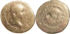 NERO , AS CAESAR, Sest, Bare head r/EQVESTER ORDO PRINCIPI IVVENT on shield; F/VG, fairly smooth green-brown patina, abt 1/3 of obv lgnd flat, rev lgn...