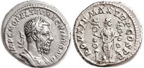 MACRINUS, Den, PONTIF MAX TRP COS PP, Fides hldg 2 standards; Choice VF+, a hair off-ctr, full lgnds, quite well struck; good metal with lt tone. Nice...