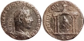 TREBONIANUS GALLUS , Antioch Æ29, Tyche in 4-column temple, AVF, obv centered with complete lgnd, rev lkgnd off at rt; brown patina; l,t porosity; goo...