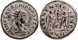 NUMERIAN , Ant, CLEMENTIA TEMP, Jupiter giving Victory to Ruler, E/XXI; Choice VF-EF, well centered & struck on a round flan, green patina with strong...