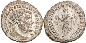 MAXIMIAN , Follis, SALVIS AVGG ET CAESS FEL KART, Carthage stg, hldg fruits, B; Choice EF, nrly centered & quite well struck with no wkness, silvered ...