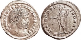 GALERIUS, As Caesar, Follis, GENIO POPVLI ROMANI, Genius stg l, HT-Gamma; EF, virtually as struck, obv well cent-ered & a little softly struck, portra...
