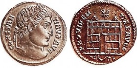 CONSTANTINE I , Æ3, PROVIDENTIAE AVGG, Camp gate, PA-crescent-RL; Choice EF, well centered & sharply struck, glossy dark chocolate surfaces. (An EF of...