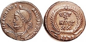 JULIAN , Æ3, Helmeted bust left with spear & shield/VOT X MVLT XX in wreath, ALEB betw branches; VF+, nrly centered, full lgnd, smooth chocolate brown...