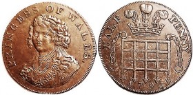 -- 1795, Middlesex D&H 977, Princess of Wales facg bust, crown over portcullis, Choice VF+, well struck, good brown surfaces.