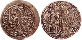 HUNGARY , Bela III, 1172-96, Æ follis, 28 mm, Virgin facg/2 kings std facg; VF, well centered, not cupped as usual, sl crudeness, chocolate brown, edg...