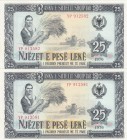 Albania, 25 Leke, 1976, UNC, p44, (Total 2 consecutive banknotes)
Serial Number: YP 912581-82
Estimate: 30-60 USD