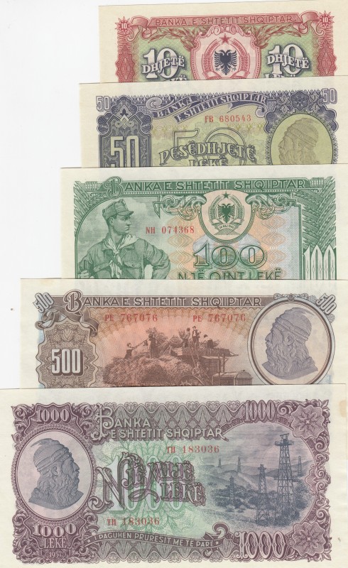 Albania, 10-50-100-500-1.000 Leke, 1957, UNC, (Total 5 banknotes)
10 Leke, p28a...
