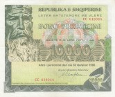 Albania, 10.000 Leke, 1996, XF, 
Privatization Bonds
Serial Number: CC 619348
Estimate: 75-150 USD
