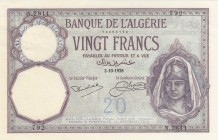 Algeria, 20 Francs, 1928, UNC (-), p78 
There are pinholes.
Serial Number: N.2811 792
Estimate: 125-250 USD