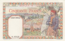 Algeria, 50 Francs, 1942, UNC (-), p87 
Serial Number: O.1343 135
Estimate: 90-180 USD