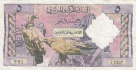 Algeria, 5 Dinars, 1964, XF, p122a 
There are pinholes.
Serial Number: B.790 166
Estimate: 75-150 USD