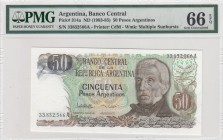 Argentina, 50 Pesos Argentinos, 1983-85, UNC, p314a 
PMG 66 EPQ
Serial Number: 33832566A
Estimate: 15-30 USD