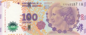 Argentina, 100 Pesos, 2016, UNC, p358c 
Eva Peron
Serial Number: 77748187 IA
Estimate: 25-50 USD