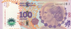Argentina, 100 Pesos, 2016, UNC, p358c 
Eva Peron
Serial Number: 18238128 J
Estimate: 25-50 USD