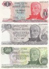 Argentina, 1-50-500 Pesos, UNC, (Total 3 banknotes)
1 Peso, 1983, p311a; 50 Pesos, 1976/1978, p301; 500 Pesos, 1982, p298a
Serial Number: 95237084 A...
