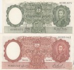 Argentina, 50-100 Pesos, (Total 2 banknotes)
50 Pesos, 1955-68, p271, AUNC; 100 Pesos, 1967-69, p277, XF
Serial Number: 62865827C, 97202446F
Estima...