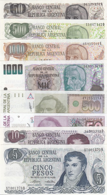 Argentina, UNC, (Total 8 banknotes)
5 Pesos, 1974; 10 Pesos, 1976; 50 Pesos, 19...