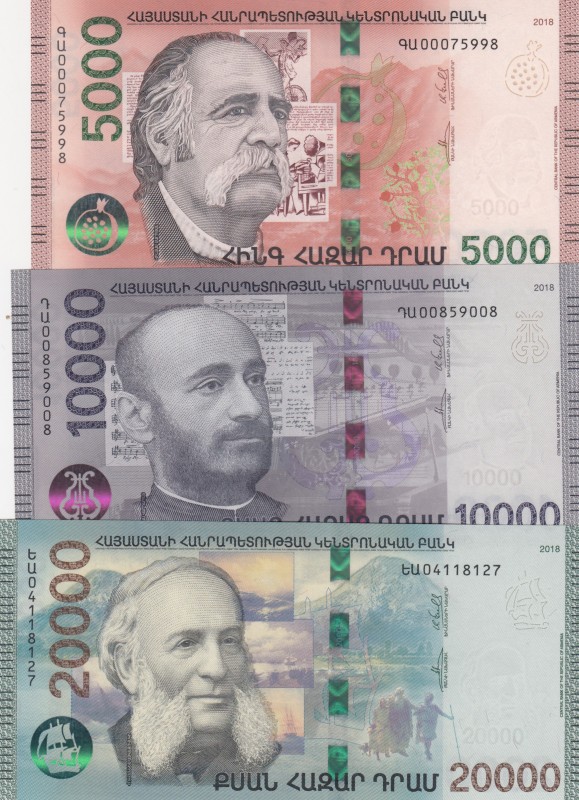 Armenia, 5.000-10.000-20.000 Dram, 2018, UNC, pNew, (Total 3 banknotes)
Serial ...