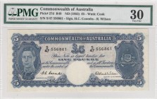 Australia, 5 Pounds, 1952, VF, p27d 
PMG 30
Serial Number: S/47 556861
Estimate: 300-600 USD
