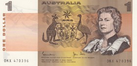 Australia, 1 Dollar, 1983, UNC, p42d 
Queen Elizabeth II potrait.
Serial Number: DKX 470396
Estimate: 25-50 USD