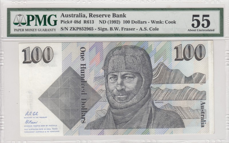 Australia, 100 Dollars, 1992, AUNC, p48d 
PMG 55 
Serial Number: ZKP 852965
E...