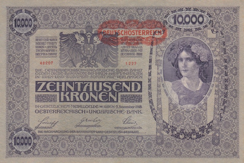 Austria, 10.000 Kronen, 1918, XF, p25 
Serial Number: 48207 1227
Estimate: 15-...