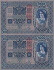 Austria, 1.000 Kronen, 1902, UNC, p59, (Total 2 consecutive banknotes)
Serial Number: 51265, 51268
Estimate: 20-40 USD