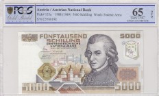Austria, 5.000 Schilling, 1989, UNC, p153a 
PCGS 65 EPQ
Serial Number: C576019E
Estimate: 1000-2000 USD