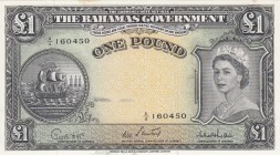 Bahamas, 1 Pound, 1953, AUNC (-), p15c 
Portrait of Queen Elizabeth II
Serial Number: A/4 I 60450
Estimate: 250-500 USD