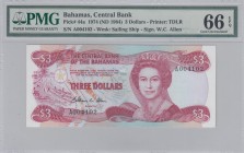 Bahamas, 3 Dollars, 1984, UNC, p44a 
PMG 66 EPQ
Serial Number: A004102
Estimate: 40-80 USD