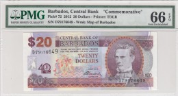 Barbados, 20 Dollars, 2012, UNC, p72 
PMG 66 EPQ, Commemorative Banknote
Serial Number: D79 176649
Estimate: 35-70 USD
