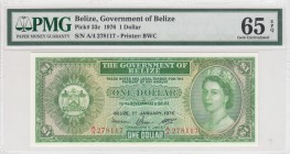Belize, 1 Dollar, 1976, UNC, p33c 
PMG 65 EPQ
Serial Number: A/4 278117
Estimate: 100-200 USD