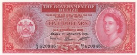 Belize, 5 Dollars, 1976, UNC, p35b 
Serial Number: C/2 620946
Estimate: 300-600 USD