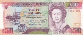 Belize, 50 Dollars, 1991, UNC, p56b 
Serial Number: AB554825
Estimate: 250-500 USD