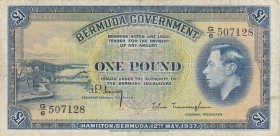 Bermuda, 1 Pound, 1937, VF, p11b 
Serial Number: G/6 507128
Estimate: 75-150 USD
