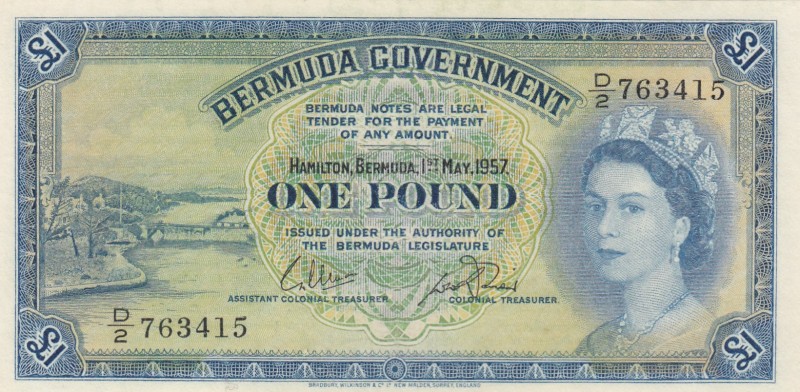 Bermuda, 1 Pound, 1957, XF, p20b 
Serial Number: D/2 763415
Estimate: 100-200 ...