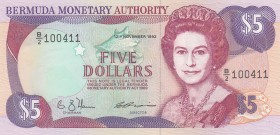 Bermuda, 5 Dollars, 1992, UNC, p41a 
Serial Number: B/2 100411
Estimate: 60-120 USD