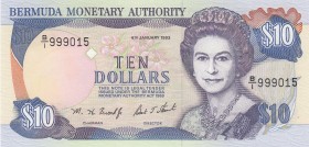 Bermuda, 10 Dollars, 1993, UNC, p42a 
Serial Number: B/1 999015
Estimate: 100-200 USD
