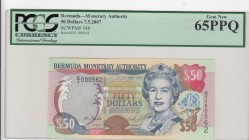 Bermuda, 50 Dollars, 2007, UNC, p54b 
Top 1000 serial number, PCGS 65 PPQ
Serial Number: D/3 000562
Estimate: 75-150 USD