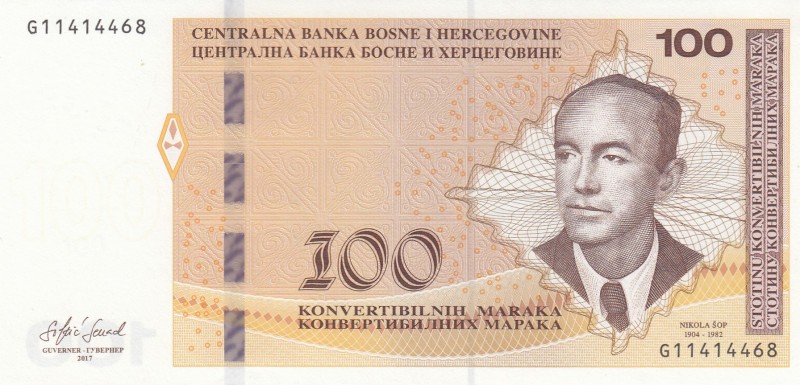 Bosnia - Herzegovina, 100 Convertible Maraka, 2017, UNC, p86b 
Serial Number: G...