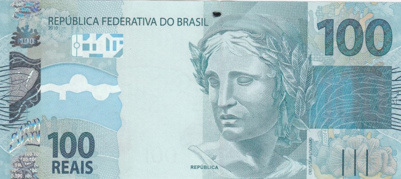 Brazil, 100 Reais, 2010, UNC, p257 
Serial Number: IG073506241
Estimate: 50-10...