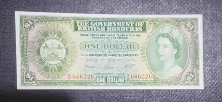 British Honduras, 1 Dollar, 1973, UNC, p28c 
Portrait of Queen Elizabeth II
Se...