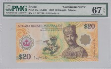 Brunei, 20 Ringgit, 2007, UNC, p34a 
PMG 67 EPQ
Serial Number: A/1 097176
Estimate: 40-80 USD