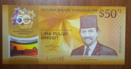 Brunei, 50 Ringgit, 2017, UNC, p38 
Commemorative Banknotes
Serial Number: E/2 457386
Estimate: 50-100 USD